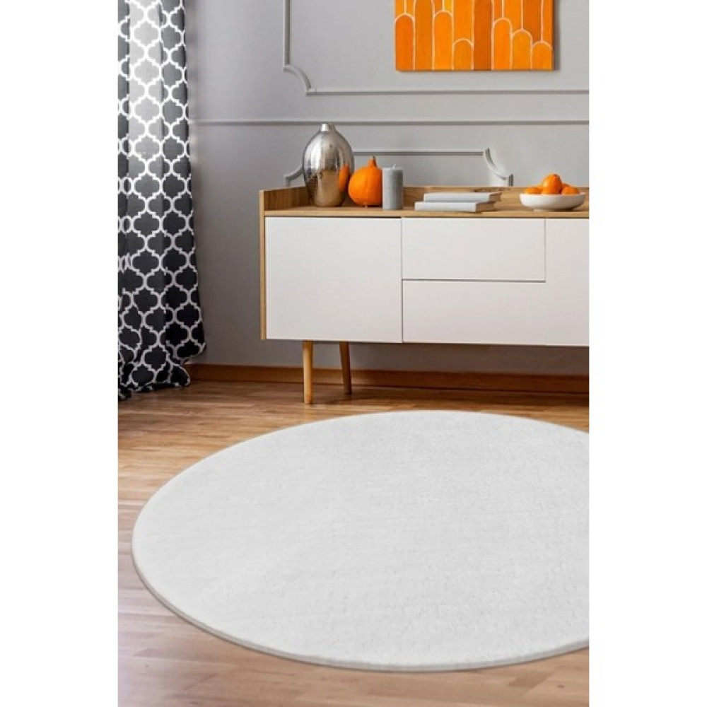 Enva Home Jel Taban Yıkanabilir Yolluk Daire Overloklu Uzun Tüylü Peluş Post Beyaz - 120 x 120 cm Paspas Fiyatı
