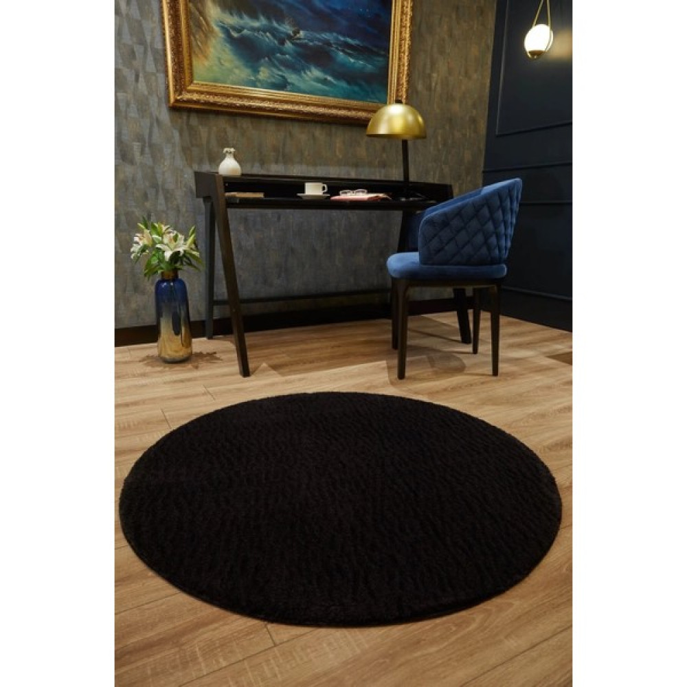 Enva Home Jel Taban Yıkanabilir Yolluk Daire Overloklu Uzun Tüylü Peluş Post Siyah - 120 x 120 cm Paspas Fiyatı