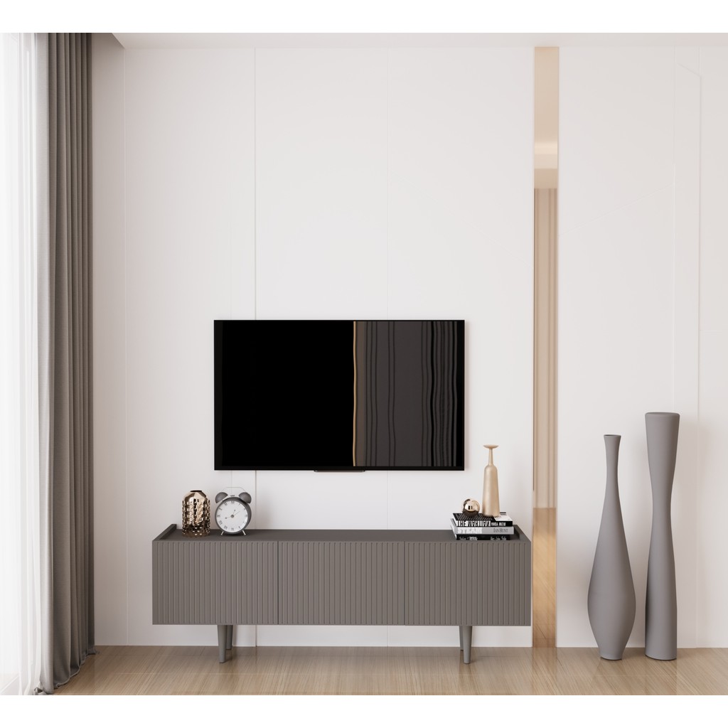 Enwood Capella Gri Mdf Country 3 Kapaklı Ahşap Ayaklı 140 cm Tv Ünitesi Tv Ünitesi / Sehpası Fiyatı