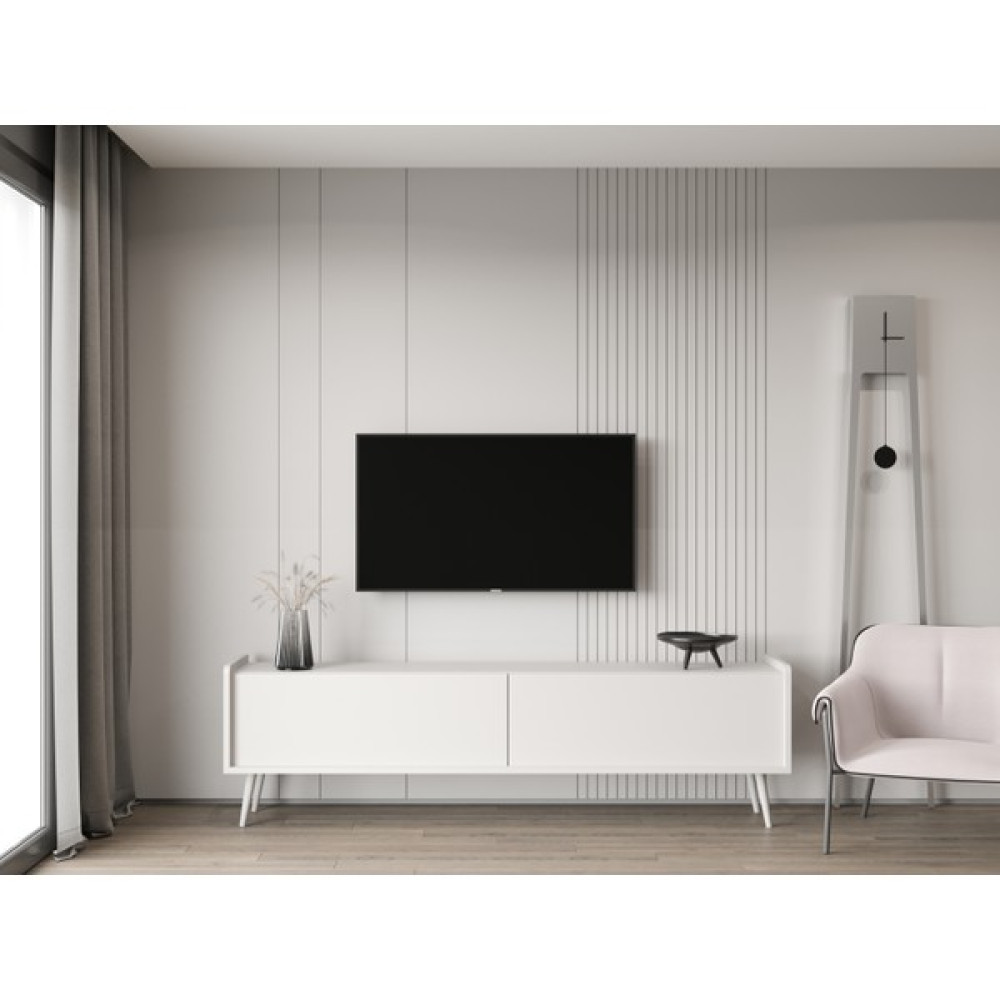 Enwood Rigel Country Mdf 2 Kapaklı(Üstten Açılır) Ahşap Ayaklı 140 cm Tv Ünitesi - Beyaz Tv Ünitesi / Sehpası Fiyatı
