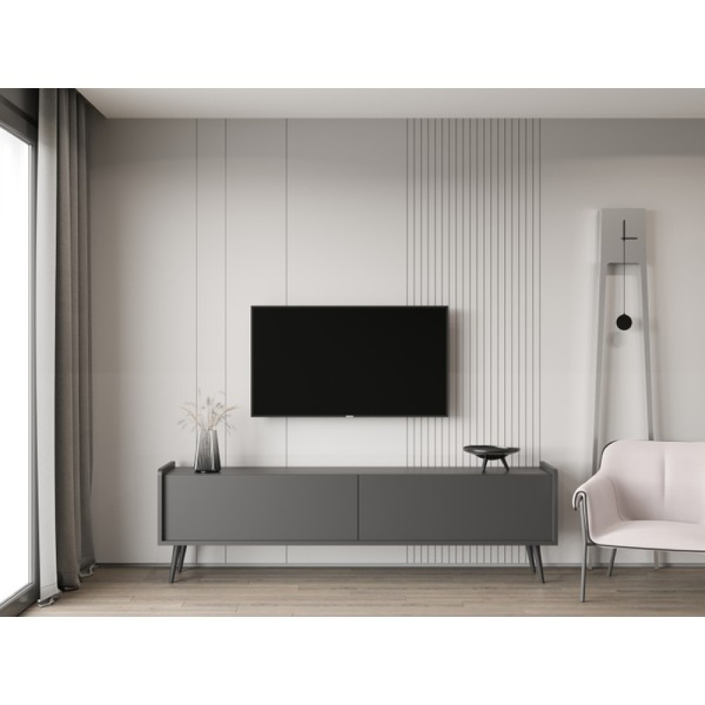 Enwood Rigel Country Mdf 2kapaklı (Üstten Açılır) Ahşap Ayaklı 160 cm Tv Ünitesi - Siyah Tv Ünitesi / Sehpası Fiyatı