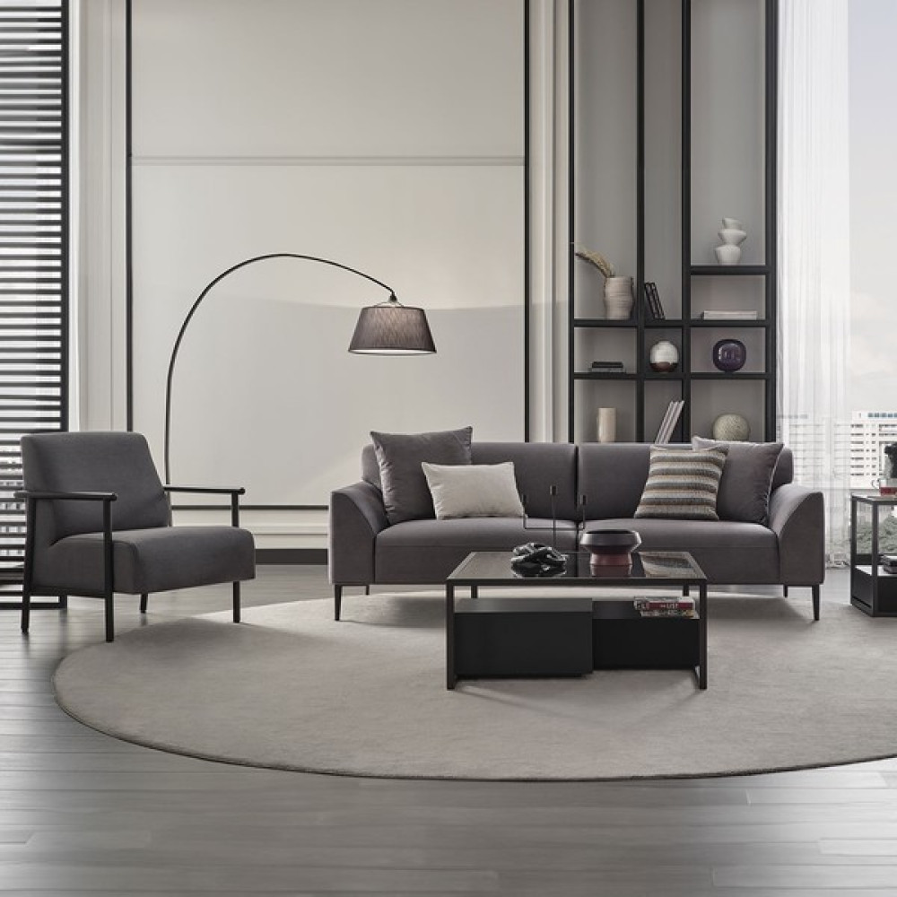 Enza Home Berta Koltuk Takımı, Kadife Dokulu - Gri Koltuk Takımı / Seti Fiyatı