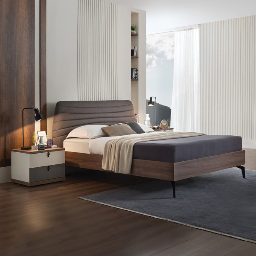 Enza Home Cordell Başlıklı Karyola Set - Gri - 180 x 200 cm Karyola Fiyatı