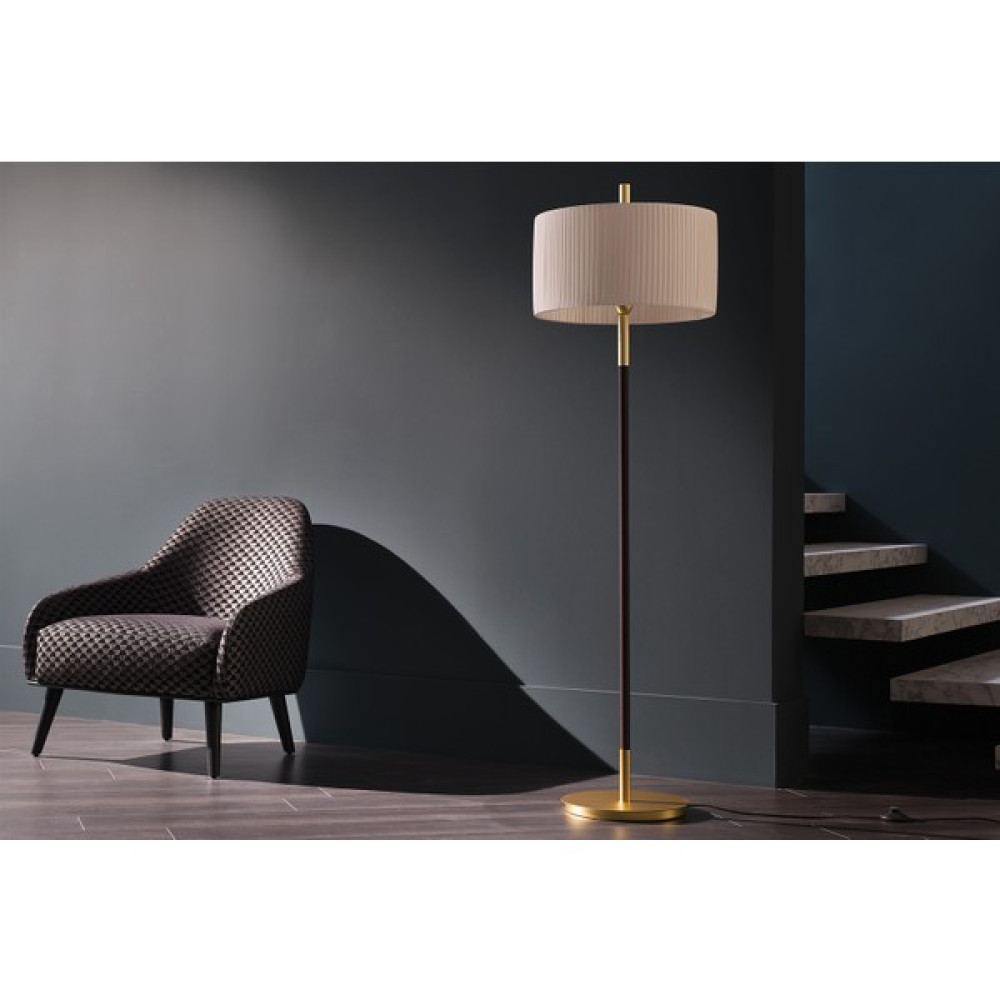 Enza Home Mimosa Modern Tasarım Pirinç Detaylı Pilili Başlıklı Lambader 160 cm - Krem Lambader Fiyatı