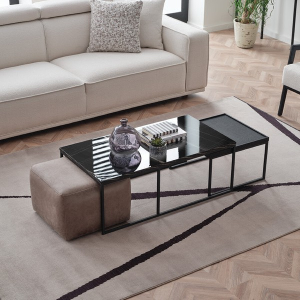 Enza Home Torio Mermer Desenli 2'li Metal Orta Sehpa - Siyah Orta Sehpa Fiyatı