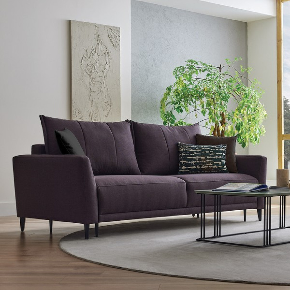 Enza Home Venta 3'lü Yataklı Koltuk, Keten Dokulu, Ceviz Ayak - Kahve - Kahverengi Kanepe & Çekyat Fiyatı