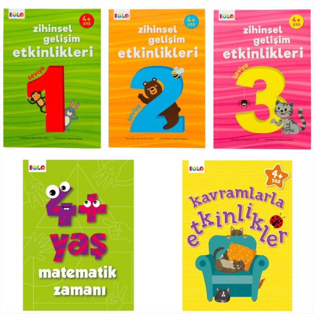 Eolo Yayınları 4+ Yaş Zihinsel Gelişim Etkinlikleri-Matematik Zamanı ve Kavramlarla Etkinlikler 5 Kitap Okul Öncesi Eğitici & Öğretici Kitaplar Fiyatı