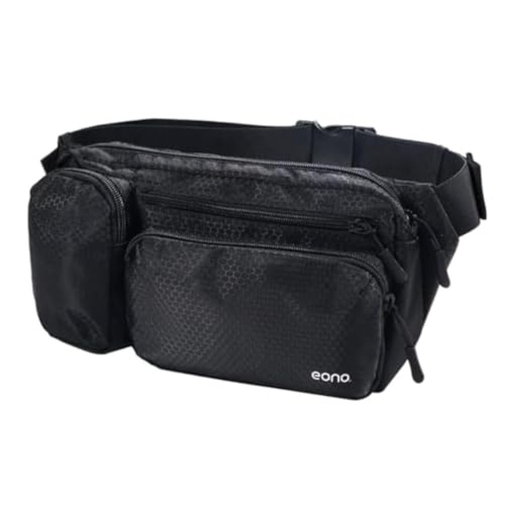 Eono Water Resistant Bum Bag with Multi-Pockets, Large Capacity Waist Fanny Pack for Hiking, Dog Walking, Travel & Outdoor Activities (Black)