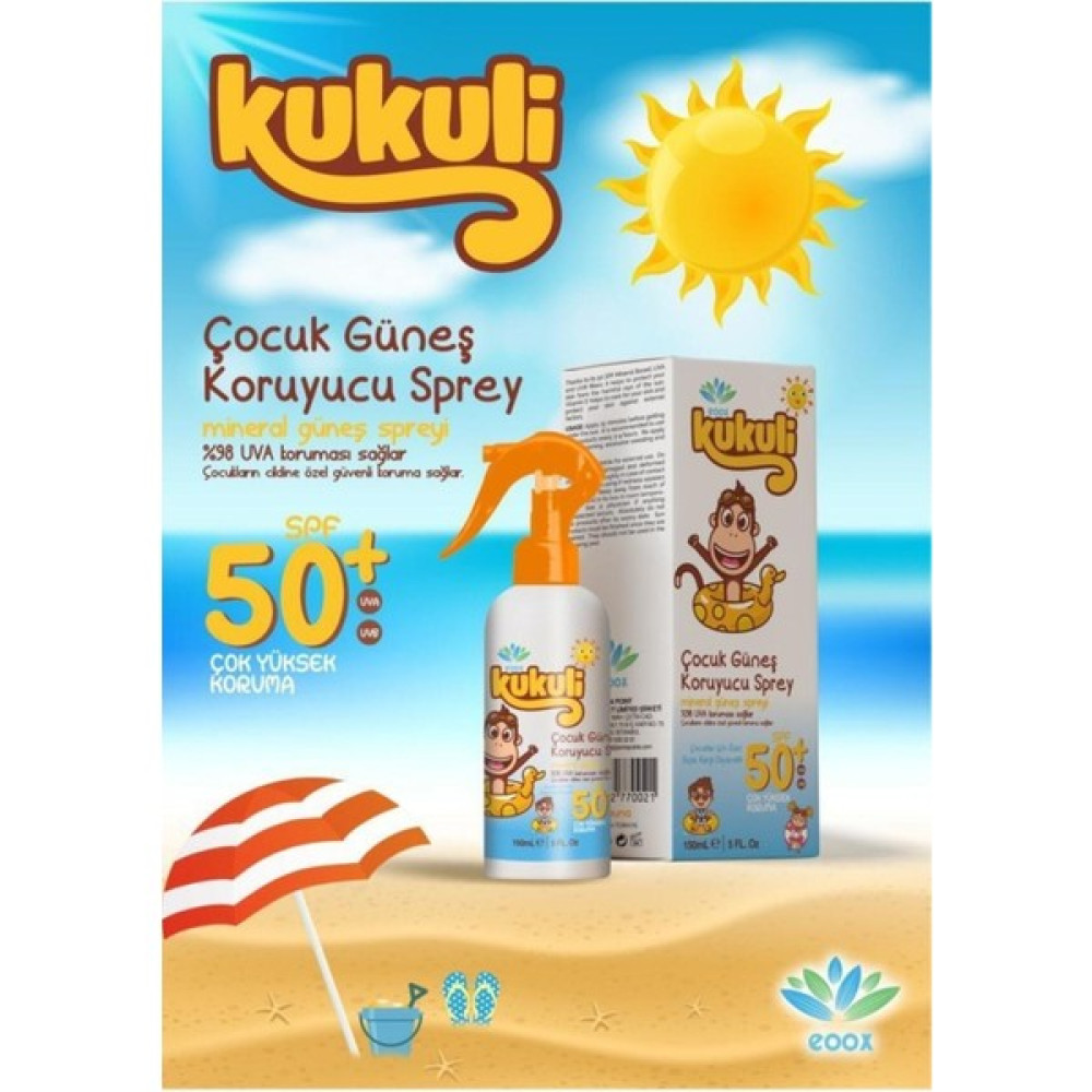 Eoox Kukuli Çocuk Güneş Koruyucu Krem Sprey SPF50 150 ml Bebek Güneş Kremi Fiyatı