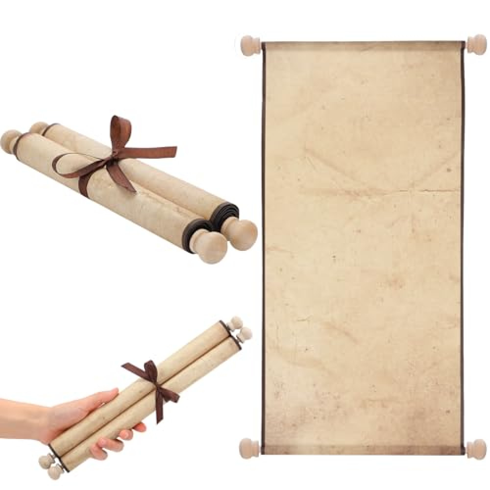 Epakh 1 Pack Blank Paper Scrolls Wrapped on Wood Rod for Writing, Drawing, Calligraphy, Wedding Vows, Cosplay Prop, Renaissance Festivals, Tabletop Role Playing(Retro,11 x 19 Inches)