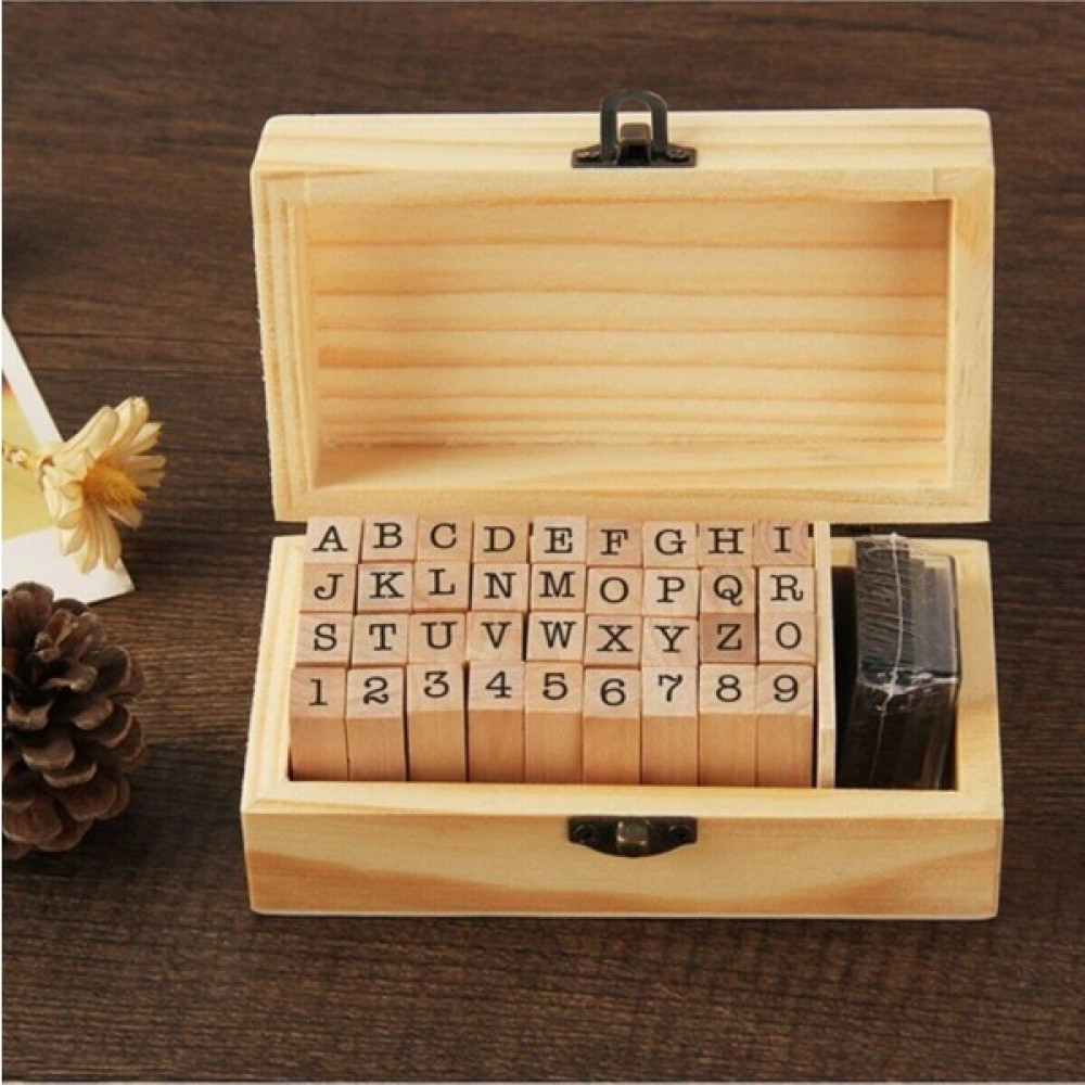 Epazzar Damga Mühür Seti-38 Adet Retro Ahşap Mühür-Damga Seti- A-Z-0-9 Scrapbooking - Renkli Hediyelik Eşya Fiyatı