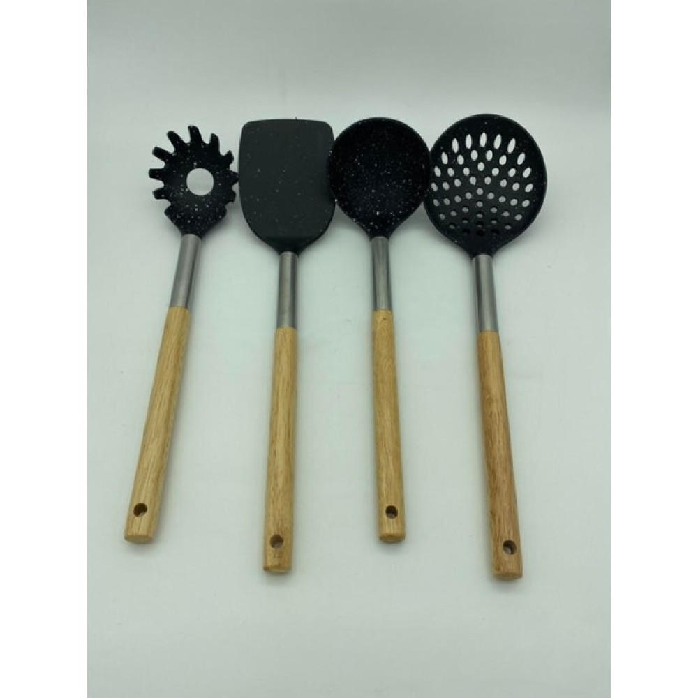 Epicsa Kepçe Seti, Spatula, Kevgir Kaşık, Makarna Kepçesi Bambu Çelik Saplı Simli Siyah 4 Parçalı Set Mutfak Gereçleri Fiyatı