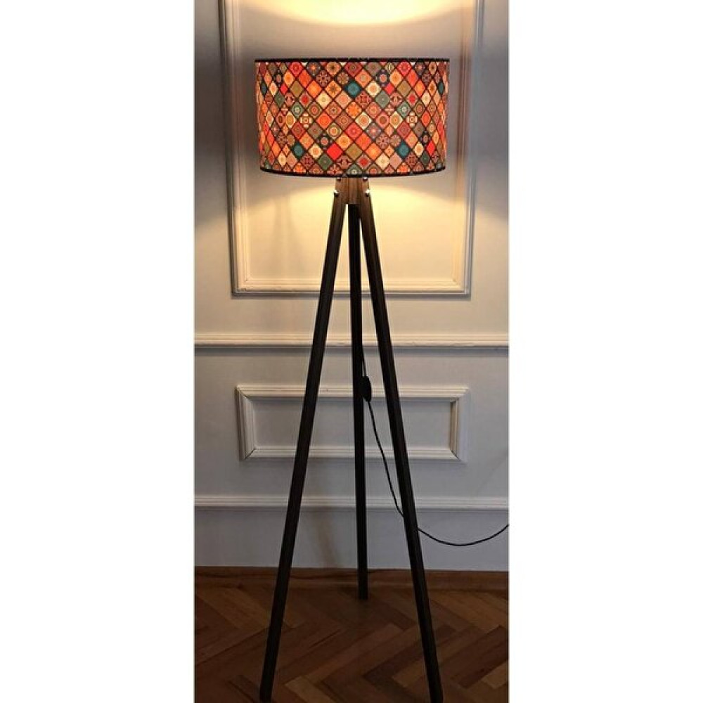Epifanio Ahşap Üçlü Ayak Modern Tripod Lambader, Silindir Başlık, 3 Lü Ayaktripod Lambader - 21LM031 - Renkli Lambader Fiyatı