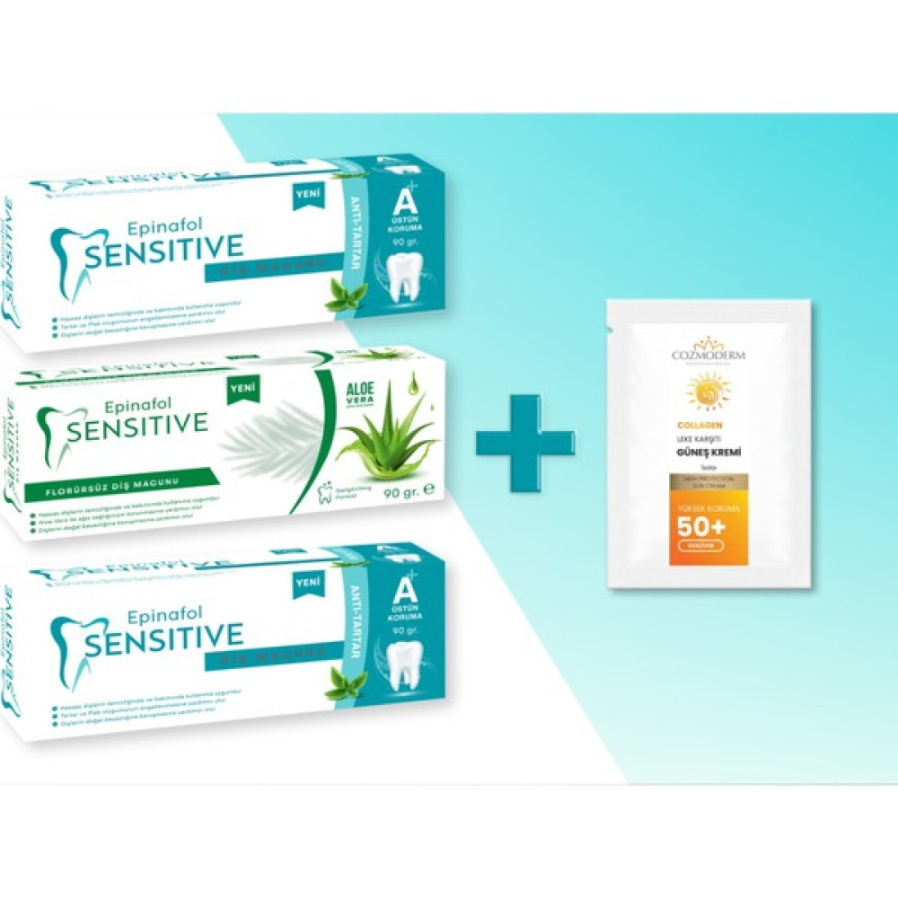 Epinafol Sensitive A Plus Antitartar & Aloeveraözlü Diş Macunu 3'lü + Cozmoderm Güneş Kremi Hediyeli Diş Macunları Fiyatı