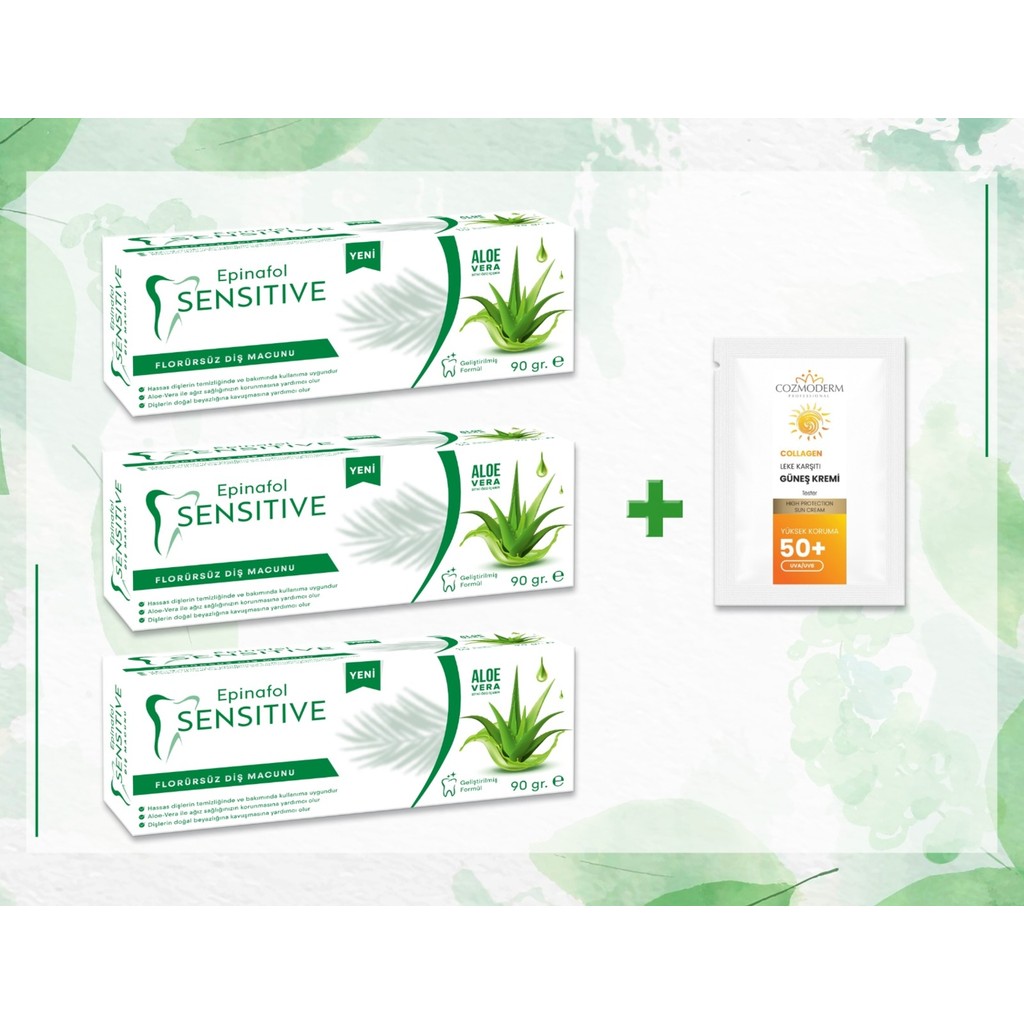 Epinafol Sensitive Aloe Vera 3'lü + Cozmoderm Güneşkremi Hediyeli Diş Macunları Fiyatı