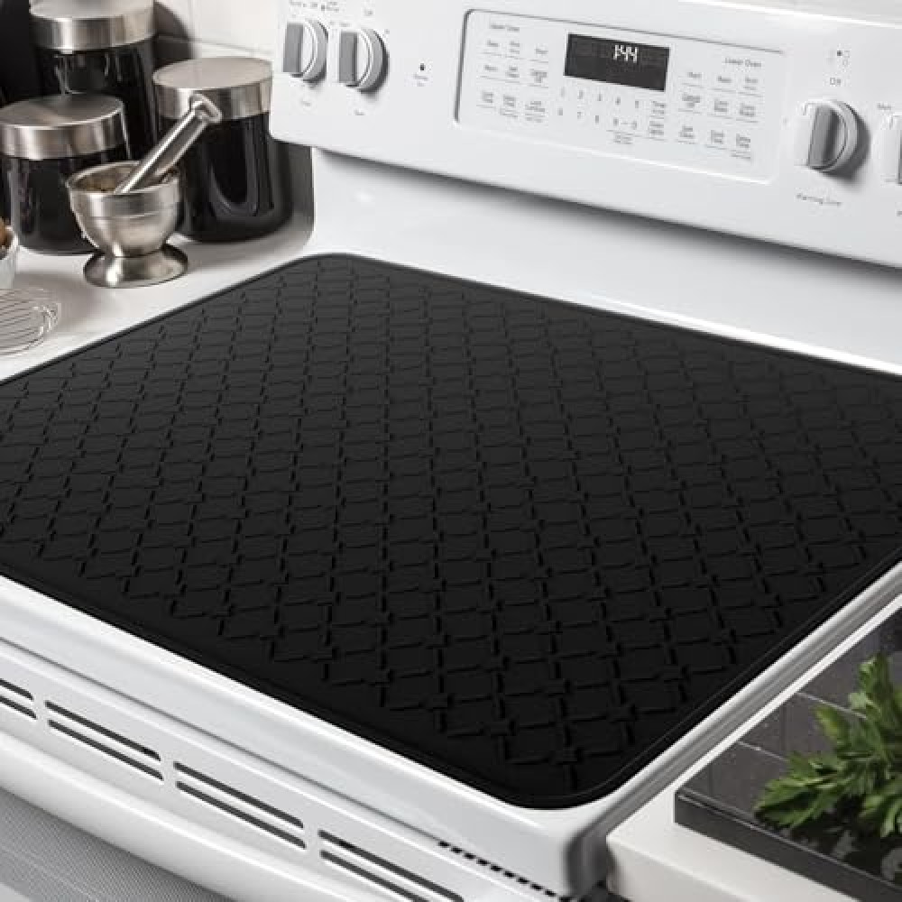 Epinovo Stove Top Cover for Electric Stove | Silicone Stove Mat for Glass Top Stove | 28×20 Inches Heat Resistant Glass Cooktop Protector | Black