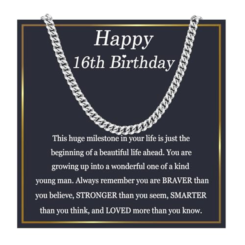 EPIRORA 16th Birthday Gifts for Boys,Cuban Chain 16 Year Old Boys Birthday Gifts,Happy Birthday Gifts for Son Grandson Nephew Brother,Mens Chain Jewellery Christmas Boys Gifts