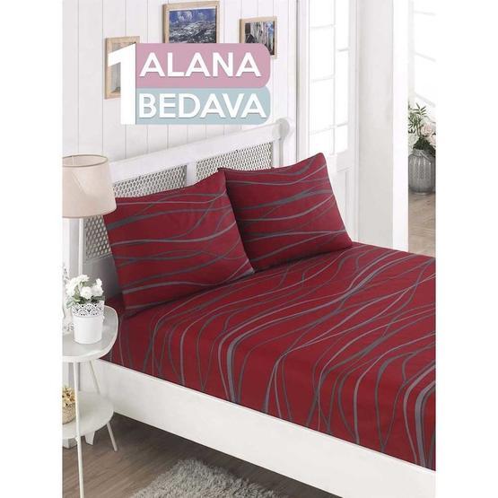 Eponj Home 1 Alana 1 Bedava Lastikli Çift Kişilik Verda Bordo Çarşaf Seti