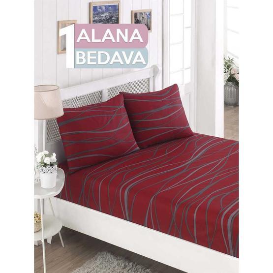 Eponj Home 1 Alana 1 Bedava Lastikli Çift Kişilik Verda Bordo Çarşaf Seti