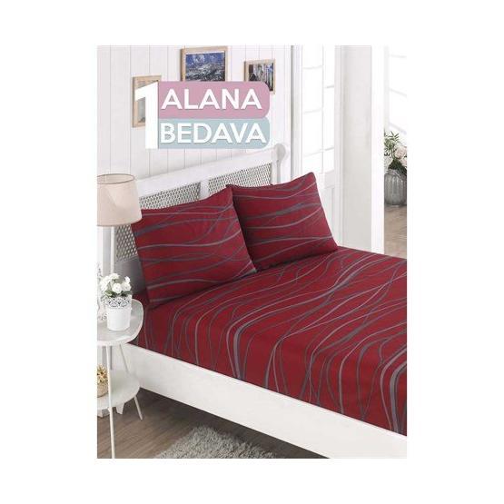 Eponj Home 1 Alana 1 Bedava Lastikli Çift Kişilik Verda Bordo Çarşaf Seti