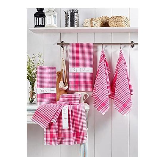 Eponj Home 45 x 65 cm PötiKareli Fuşya 10 Kurulama ve Mutfak Peçetesi