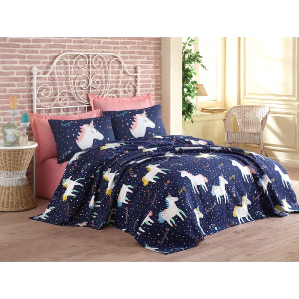 Eponj Home Baskılı Pike Takımı Çift Kişilik Magicunicorn Laci - Lacivert Pike & Pike Takımı Fiyatı