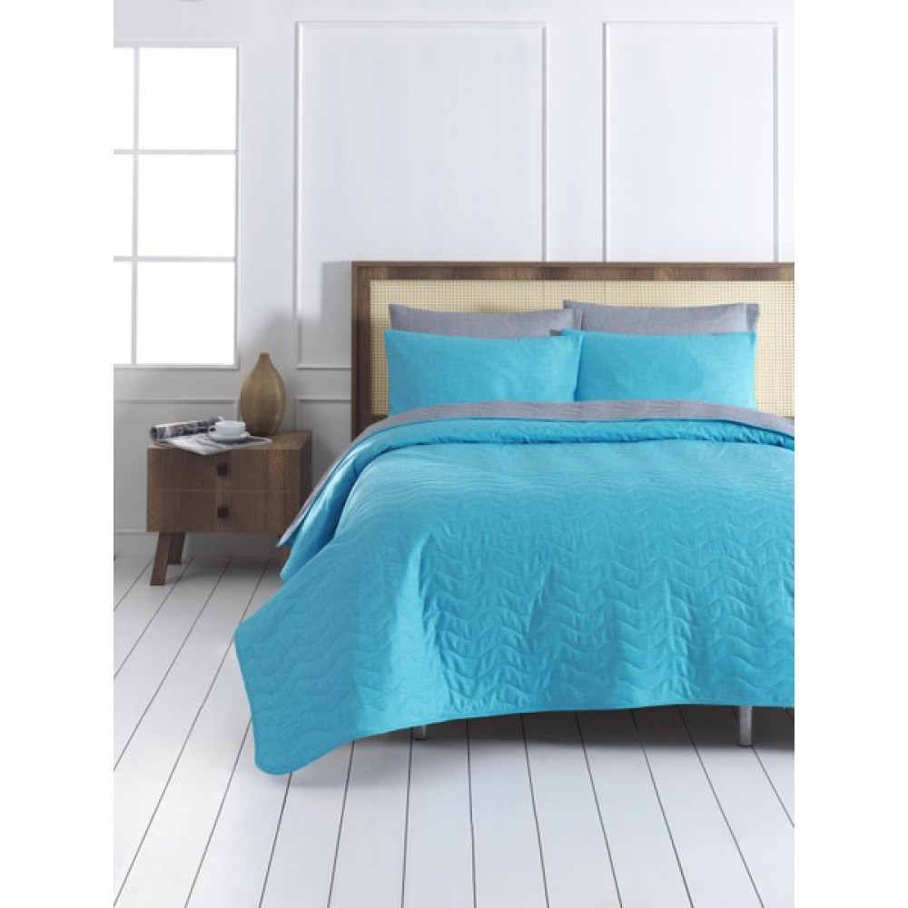 Eponj Home Çift Taraflı Kapitone Yatak Örtüsü Seti Çift Kişilik Maxicolor Turkuaz - 200 x 220 cm Yatak Örtüsü Fiyatı