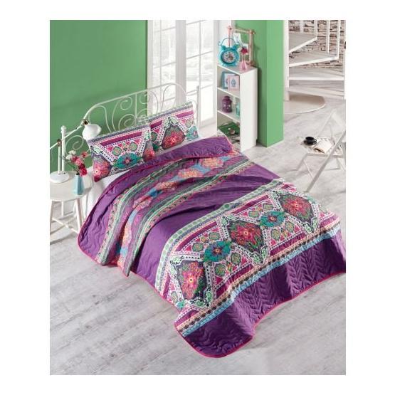 Eponj Home Kapitone Rug Fuşya Tek Kişilik Yatak Örtüsü Seti