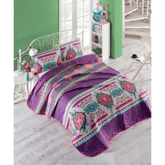 Eponj Home Kapitone Rug Fuşya Tek Kişilik Yatak Örtüsü Seti