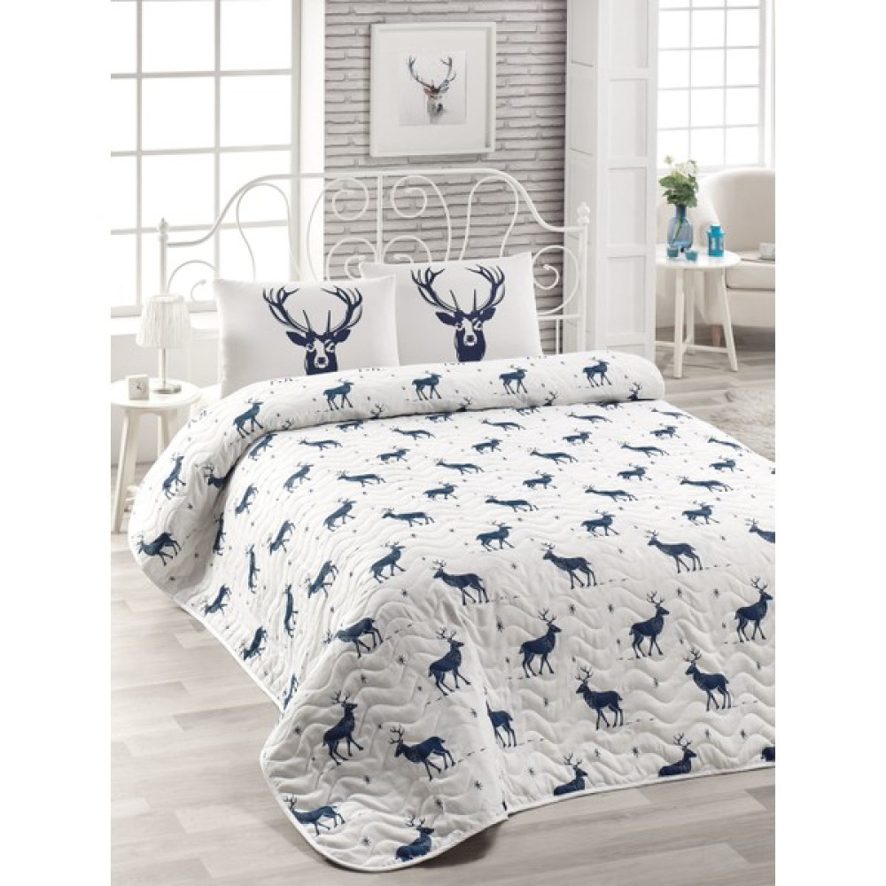 Eponj Home Kapitone Yatak Örtüsü Seti Çift Kişilik Geyik Lacivert - 200 x 220 cm Yatak Örtüsü Fiyatı