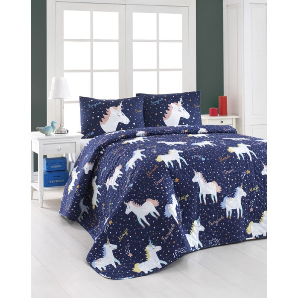 Eponj Home Kapitone Yatak Örtüsü Seti Çift Kişilik Magicunicorn Laci - 200 x 220 cm - Lacivert Yatak Örtüsü Fiyatı