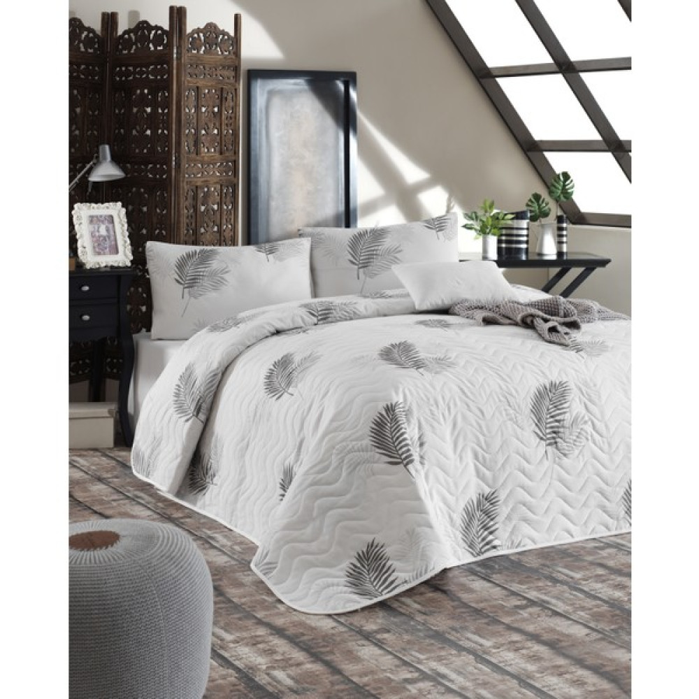Eponj Home Kapitone Yatak Örtüsü Seti Çift Kişilik Palma Gri - 200 x 220 cm Yatak Örtüsü Fiyatı