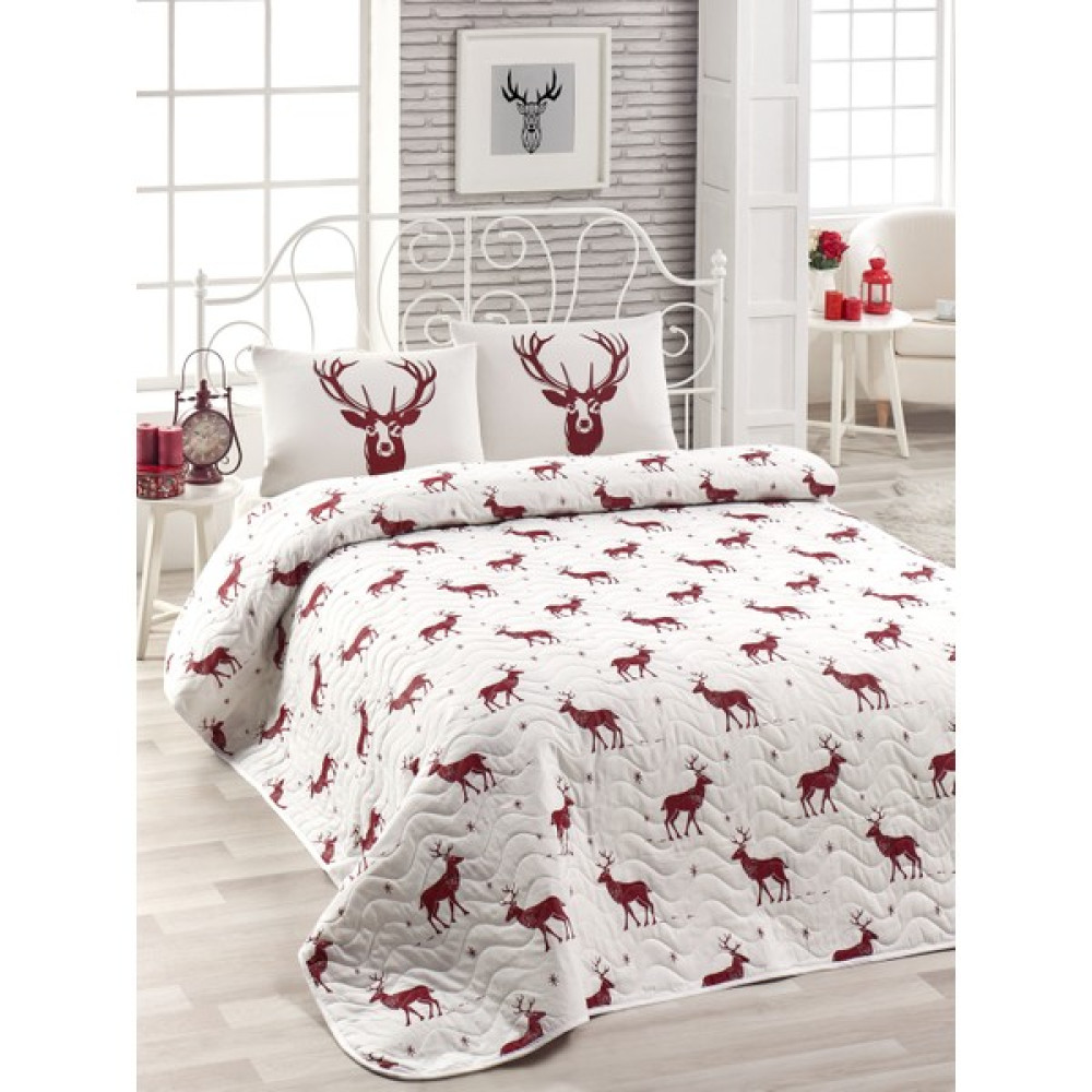 Eponj Home Kapitone Yatak Örtüsü Seti Tek Kişilik Geyik Bordo - 160 x 220 cm Yatak Örtüsü Fiyatı