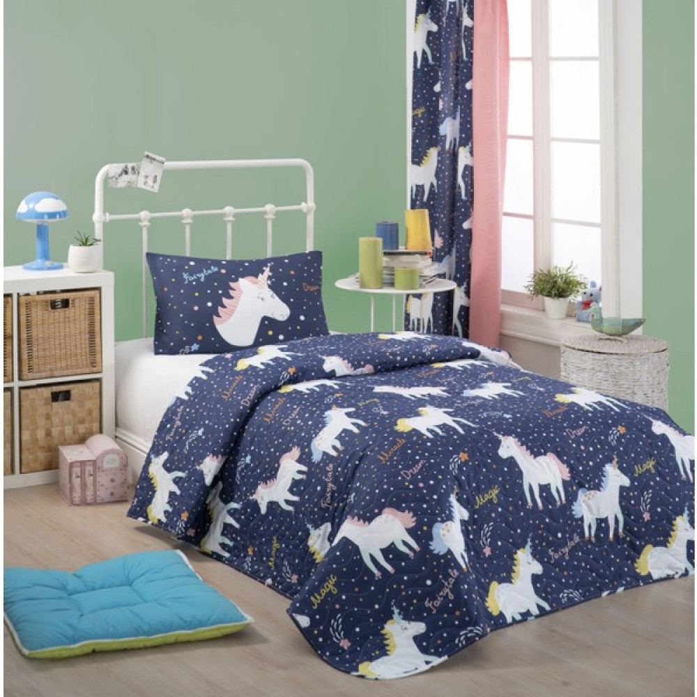 Eponj Home Kapitone Yatak Örtüsü Seti Tek Kişilik Magicunicorn Laci - 160 x 220 cm - Lacivert Yatak Örtüsü Fiyatı