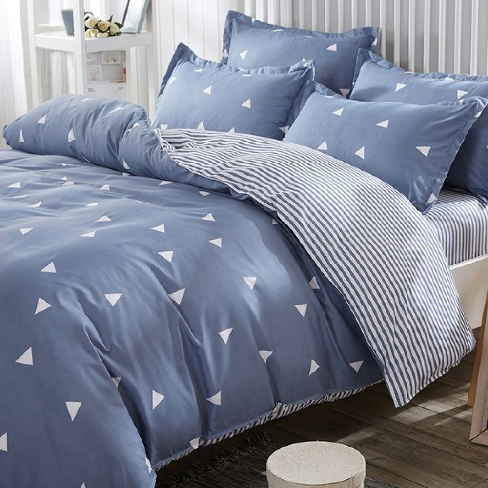 Eponj Home Kolay Ütülenir Nevresim Takımı Çift Kişilik Üçgen K.BulutMavi - 200 x 220 cm - Mavi - Beyaz Nevresim Takımı Fiyatı