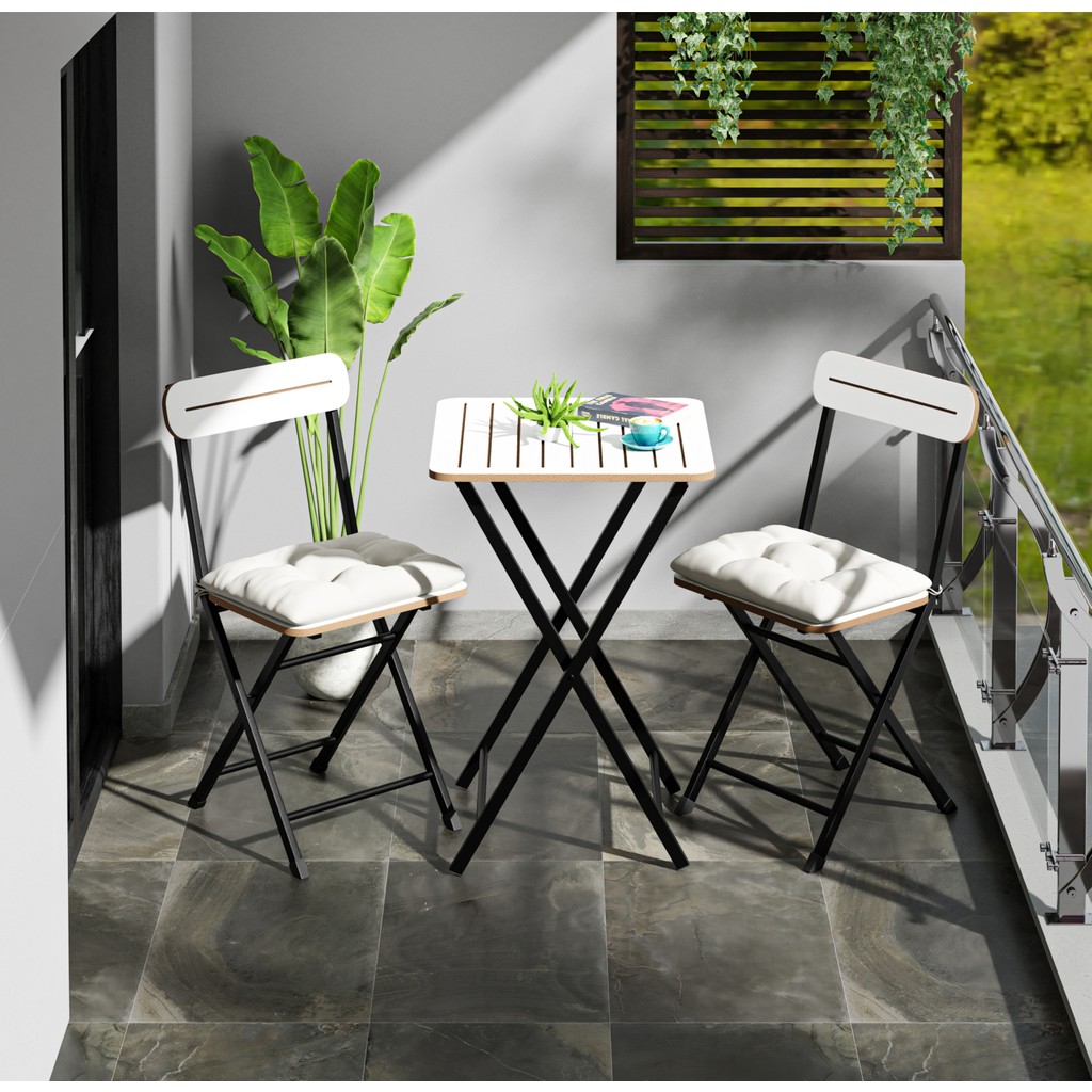 Eportatif Bistro Takım Beyaz MDF Malzeme ile Modern Tasarım 50x50 cm Katlanır Masa ve 2 Sandalye Standart Sandalye Fiyatı