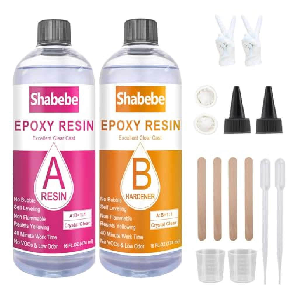 Epoxy Resin, 32OZ Epoxy Resin Crystal Clear, Not-Yellowing No-Bubble, Self Leveling Easy-Pour Easy Mix 1:1 Casting Kit & Coating for DIY Jewelry Making, Art Resina Clear Crafts, Molds, River Tables