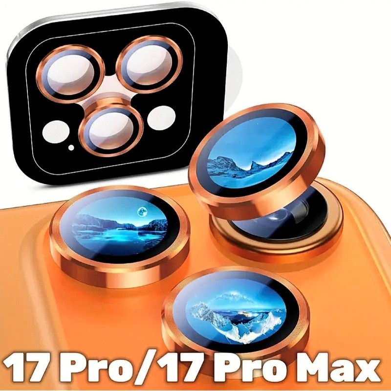 Epro iPhone 17 Pro Max Safir Kolay Uygulama Aparatlı Metal Çerçeveli Yüksek Kaliteli Kamera Lens Koruyucu - Turuncu Cep Telefonu Fiyatı