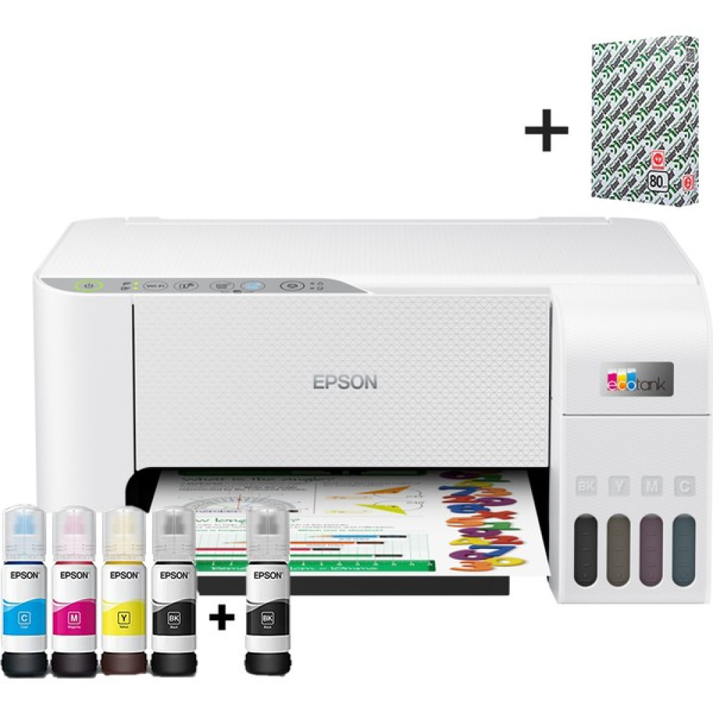 Epson Ecotank L3256 Renkli Tanklı Yazıcı Baskı/tarama/kopya - (Usb, Wifi, Wi-Fi Direct) + Mürekkep + Copier Bond A4 Fotokopi Kağıdı - Beyaz Yazıcılar Fiyatı