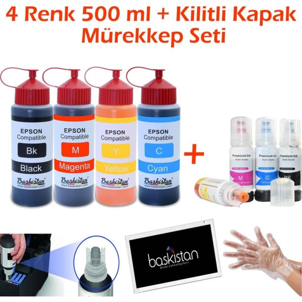 Epson L3160 4X500 ml Mürekkep + Kilitli Kapak Mürekkep Seti (Muadil) - Renkli Kartuşlar Fiyatı