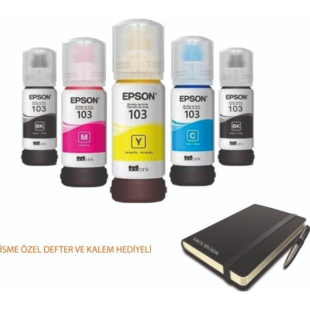 Epson L3160 Uyumlu 103 Mürekkep Seti+1 Siyah . Isme Özel Defter Kalem Hediyeli - PRO Set - 5 Renk Kartuşlar Fiyatı