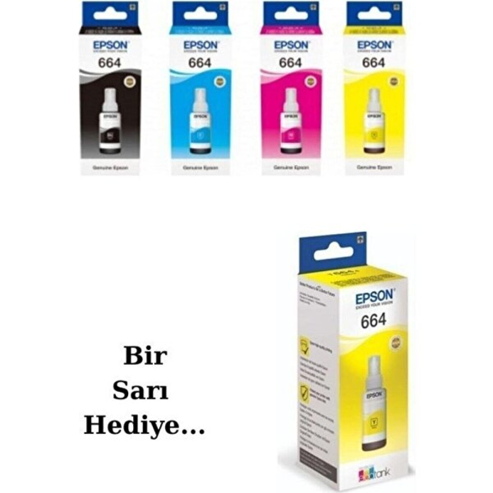 Epson T664 Ecotank L1300 4 Renk Mürekkep Seti + 1 Adet Sarı T664 203 1- A1 673 112 101 103 664 Kalem Kartuşu & Mürekkebi Fiyatı