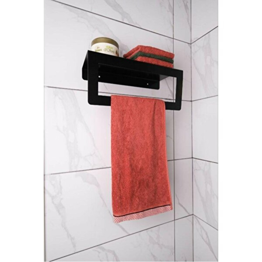 Era Art Siyah Havlu Tutacağı Raf Metal Havlu Askısı Mutfak Banyo Raflı Havluluk Metal Raflı Havlulu Banyo Aksesuarları Fiyatı