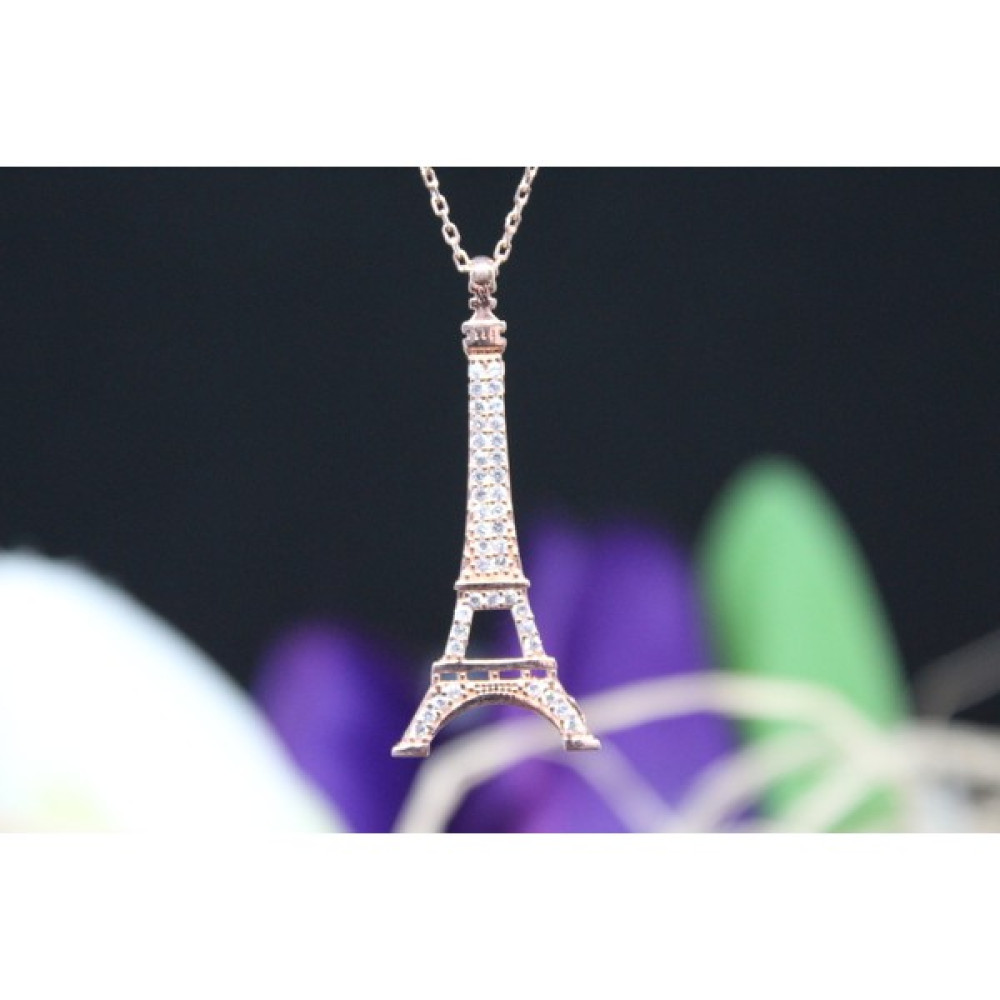 Era Gold Silver Eiffel Kulesi Motifi Taş Işlemeli 925 Ayar Gümüş Kadın Kolye Gümüş Kolye Fiyatı