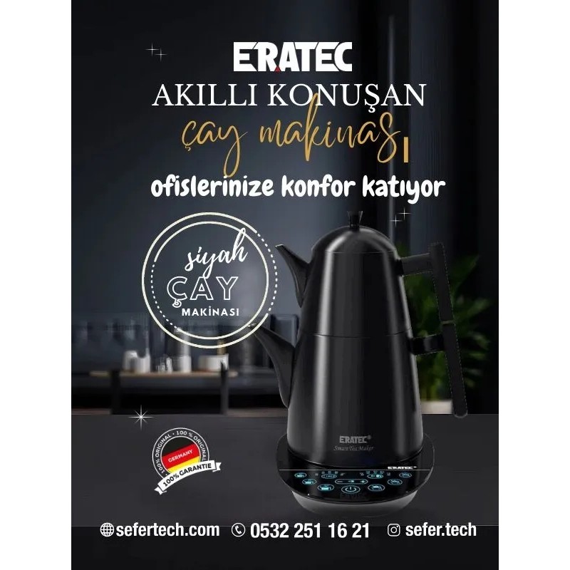 Eratec | Tm-53 | ( YENİ VERSİYON ) Akıllı Konuşan Çay Makinesi (Siyah) - Siyah Çay Makineleri Fiyatı