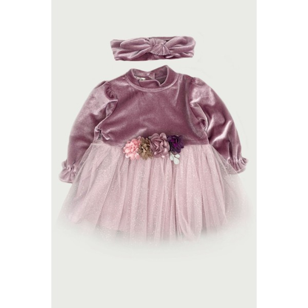 Eray Kids Kadife Tütü Detay Bebek Elbise Gül Kurusu Bebek Elbisesi Fiyatı