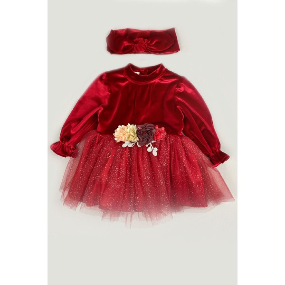 Eray Kids Kadife Tütü Detay Bebek Elbise Kırmızı Bebek Elbisesi Fiyatı