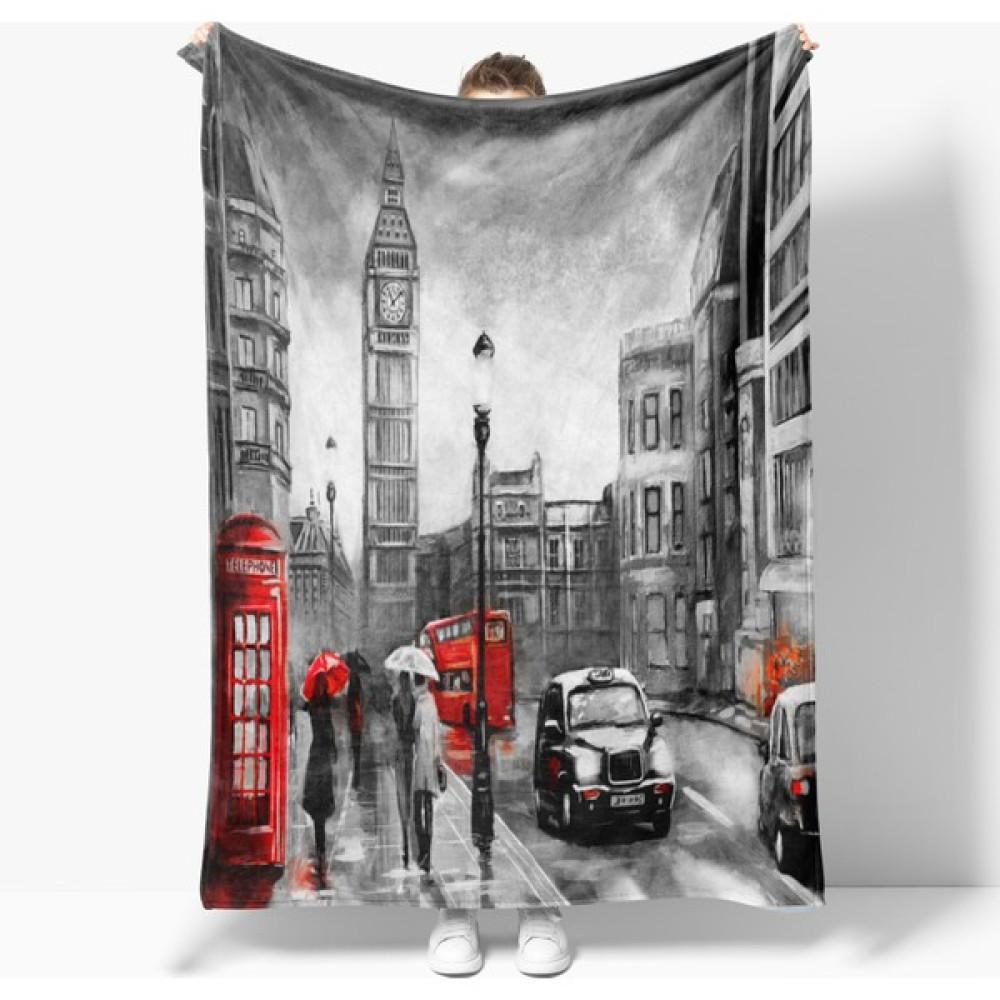Erays Home Erayshome English London Desenli Baskılı Polar Tv Battaniyesi - Siyah - 140 x 170 cm Battaniye Fiyatı