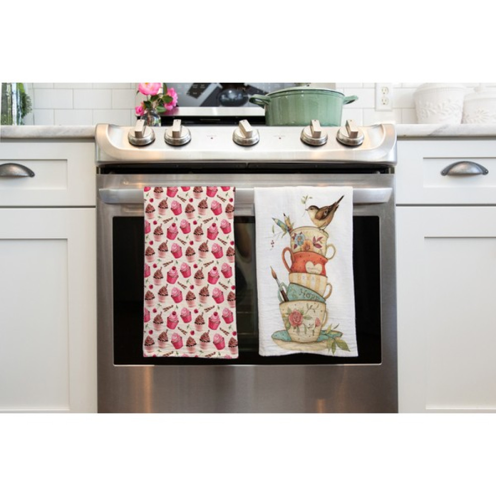 Erays Home Erayshome Mutfak El Havlusu Cupcake ve Kuş Desen Baskılı 2'li Set - Açık - Pembe - 30 x 50 cm Banyo Havlusu Fiyatı