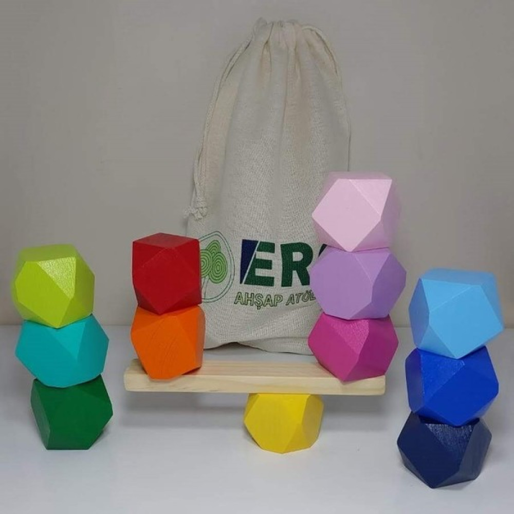 Erc Wood Blocks Ahşap Denge Blokları Montessori Waldorf Eğitimi 12'li Set - Kırmızı - Mavi Bebek Oyuncakları Fiyatı